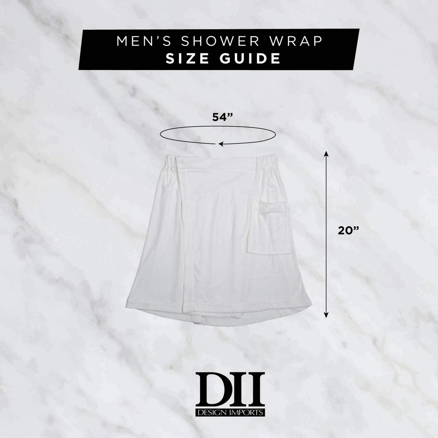 DII Men's Terry Shower Wrap Collection Adjustable Closure and Pocket, 54x20, Black Beauty and Personal Care DII