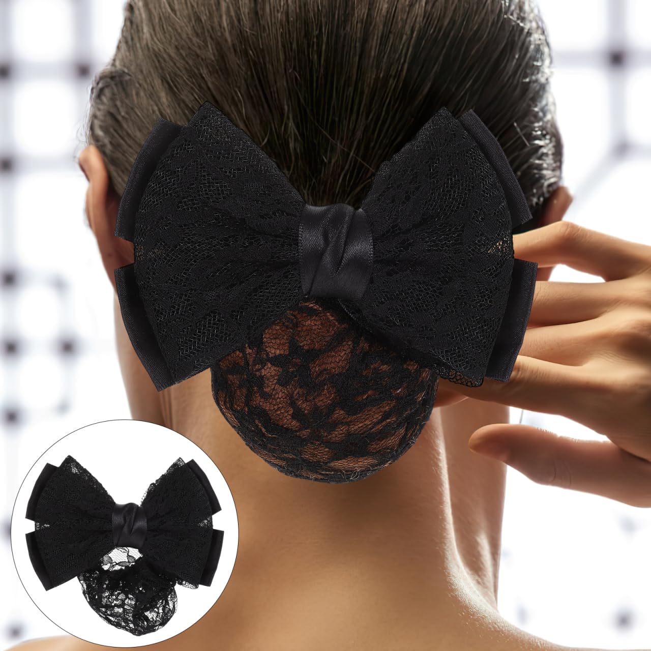 Beaupretty 2Pcs Women Bowknot Hair Bun Cover Barrettes Net Snood Hairnet Decor French Hair Clip (Black) Beauty & Personal Care Beaupretty
