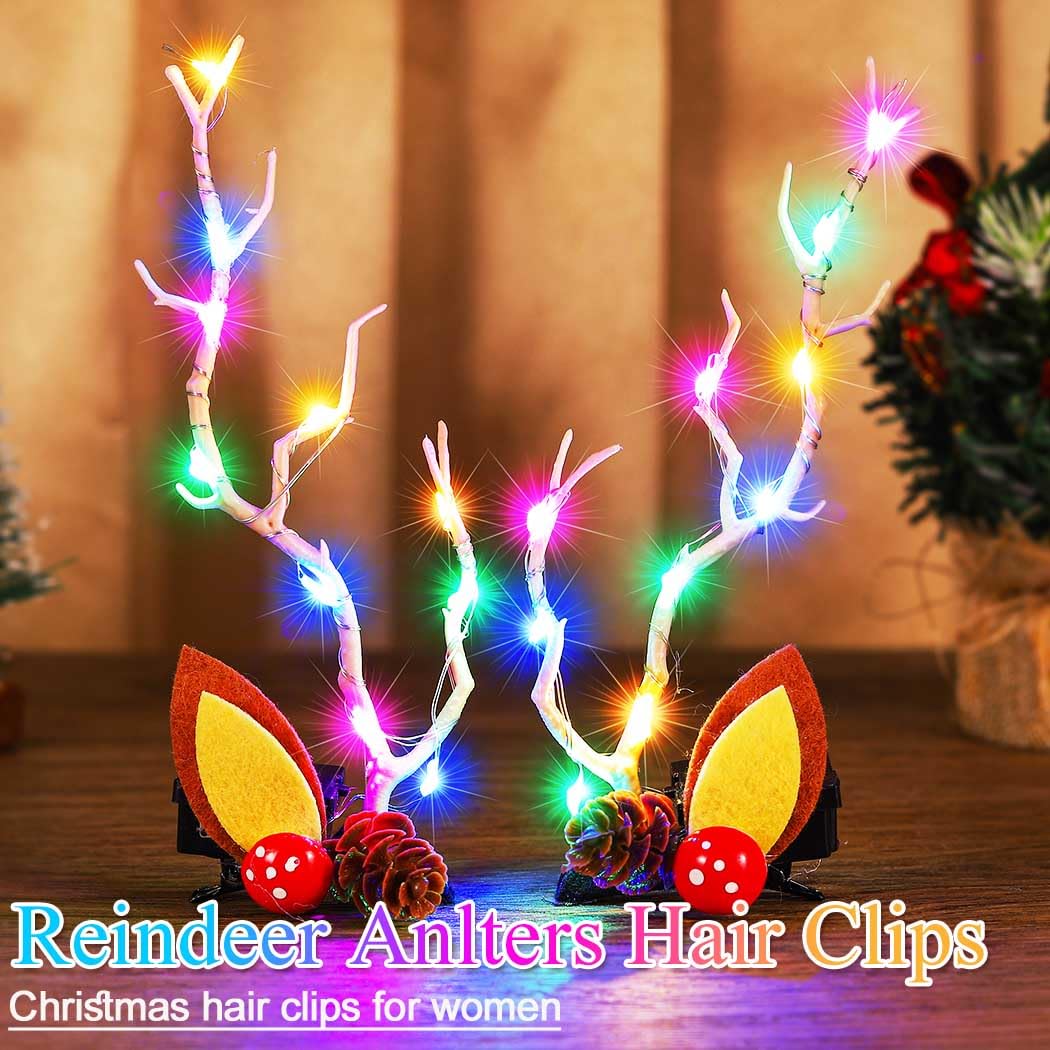 BARTOSI LED Light Christmas Hair Clips Reindeer Antlers Xmas Hairpins Hair Accessories for Women (Pack of 2) Beauty & Personal Care BARTOSI