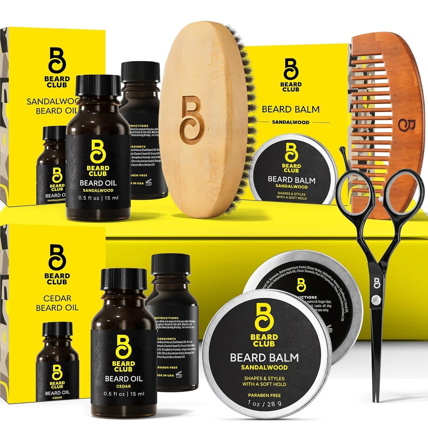 The Beard Club Beard Kit for Men - Grooming & Care Kit - Cedar & Sandalwood Oil, Sandalwood Balm, Boar Bristle Brush, Comb, Trimming Scissors - Dad Beauty and Personal Care The Beard Club