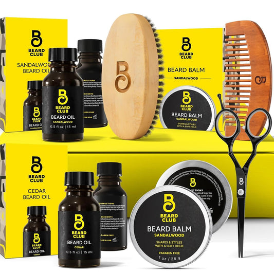 The Beard Club Beard Kit for Men - Grooming & Care Kit - Cedar & Sandalwood Oil, Sandalwood Balm, Boar Bristle Brush, Comb, Trimming Scissors - Dad Beauty and Personal Care The Beard Club