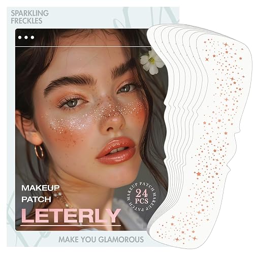 Leterly 24 Pcs Glitter Freckles Face Tattoo,Rose Gold Face Glitter Makeup Patches Cute Sparkle Freckles Patches Waterproof Makeup Speckles for Face Beauty & Personal Care Leterly