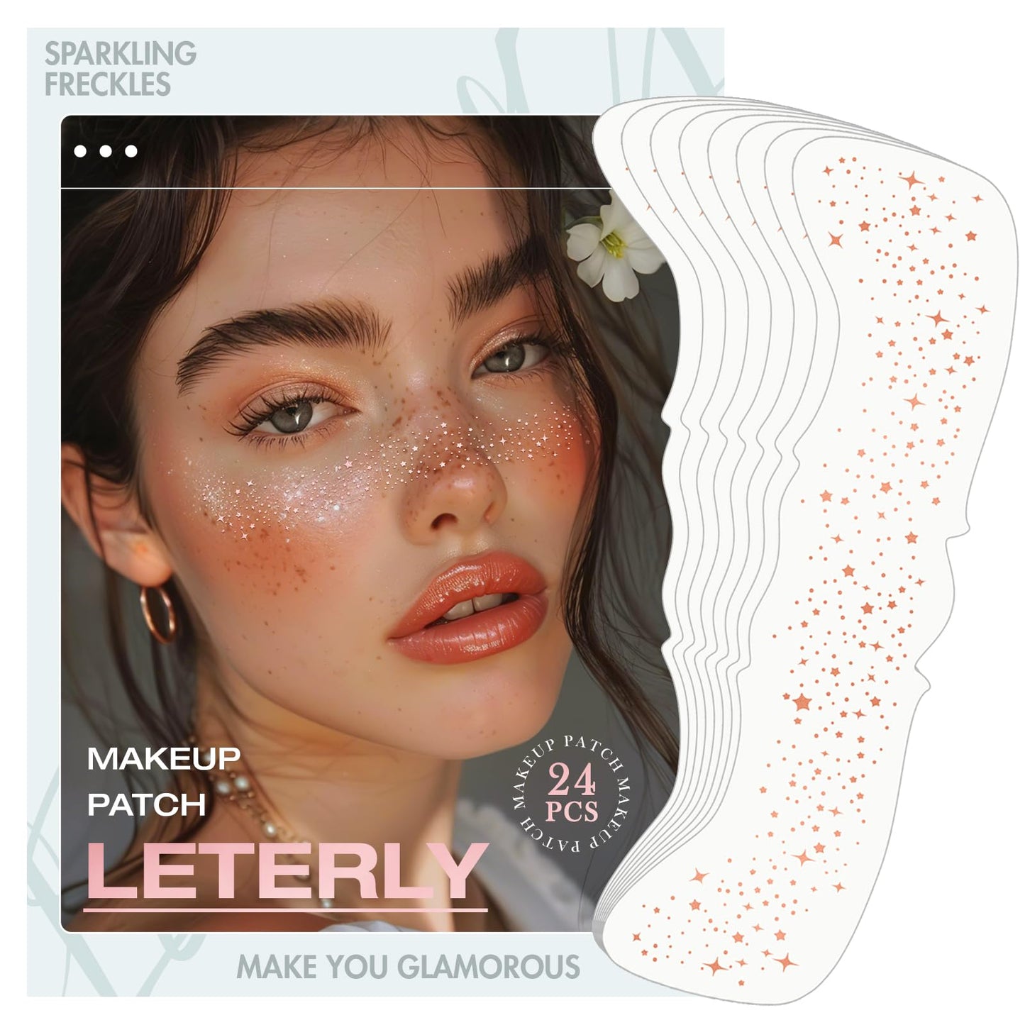 Leterly 24 Pcs Glitter Freckles Face Tattoo,Rose Gold Face Glitter Makeup Patches Cute Sparkle Freckles Patches Waterproof Makeup Speckles for Face Beauty & Personal Care Leterly