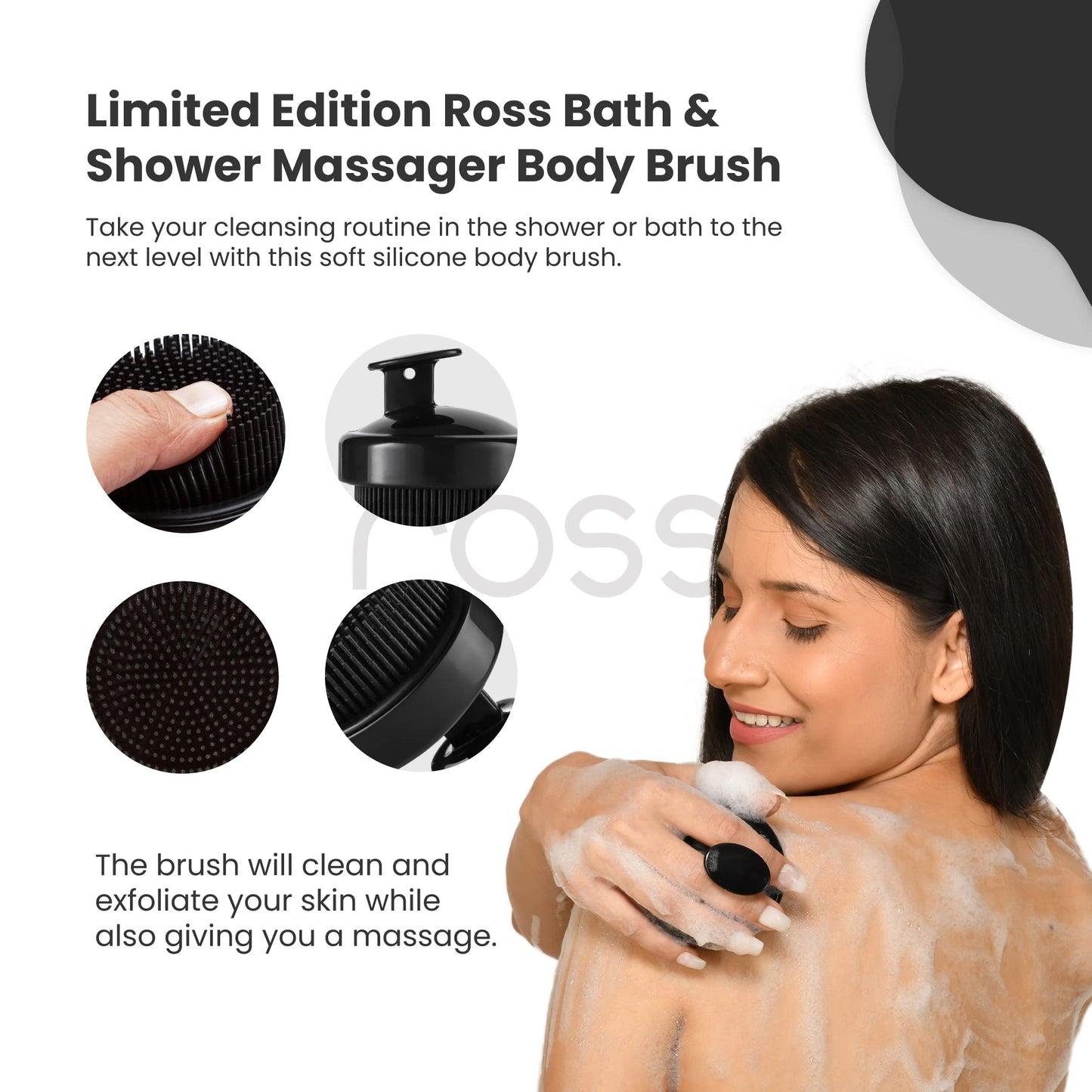 Ross Bath & Shower Massager Body Brush with Soft Silicone Bristles (Black) Beauty and Personal Care Ross