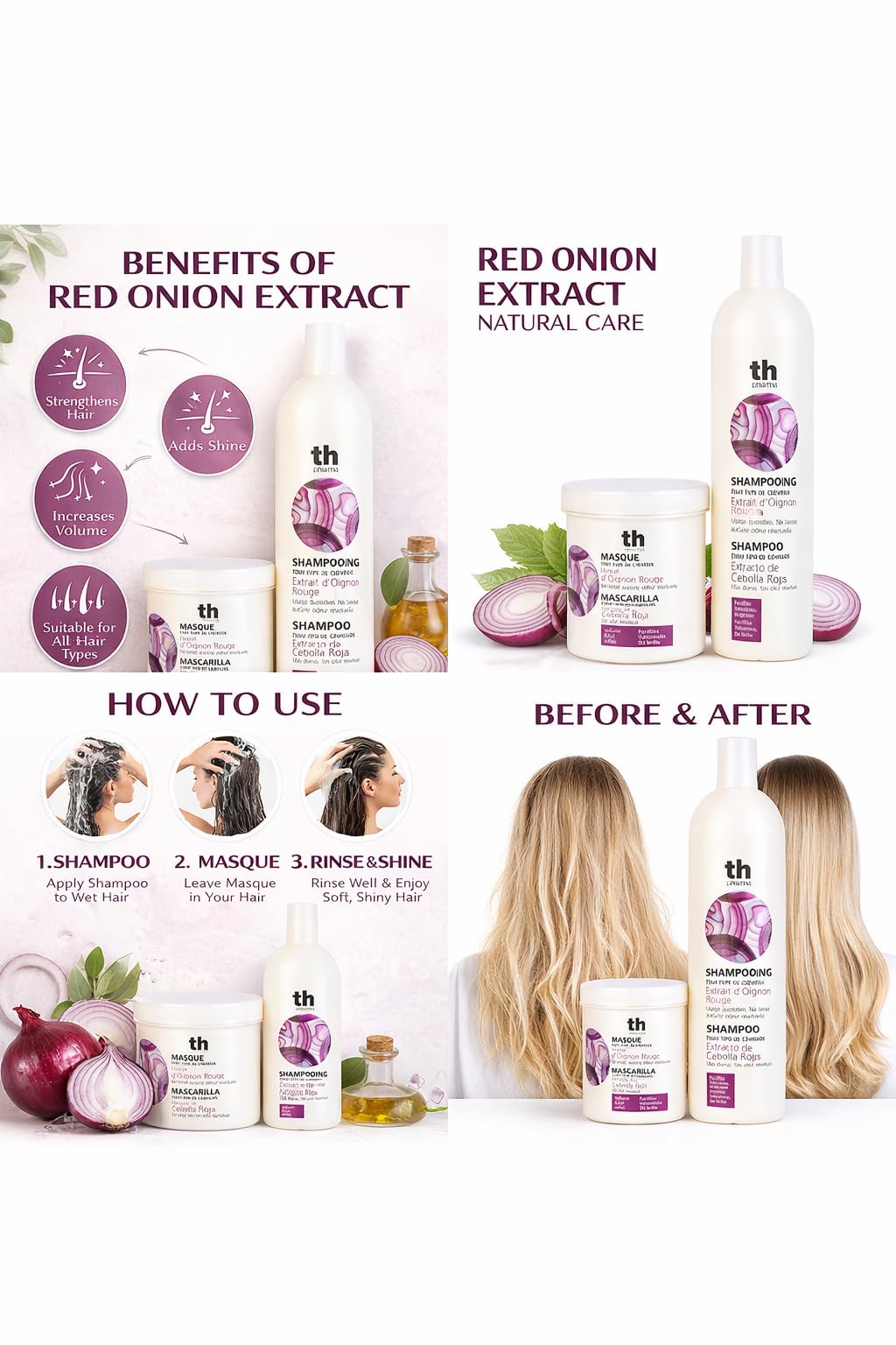 Shampoo 1000ml + Mask 700ml with Extract of TH Red Onion (NO RESIDUAL ODOUR) Beauty & Personal Care Tahe