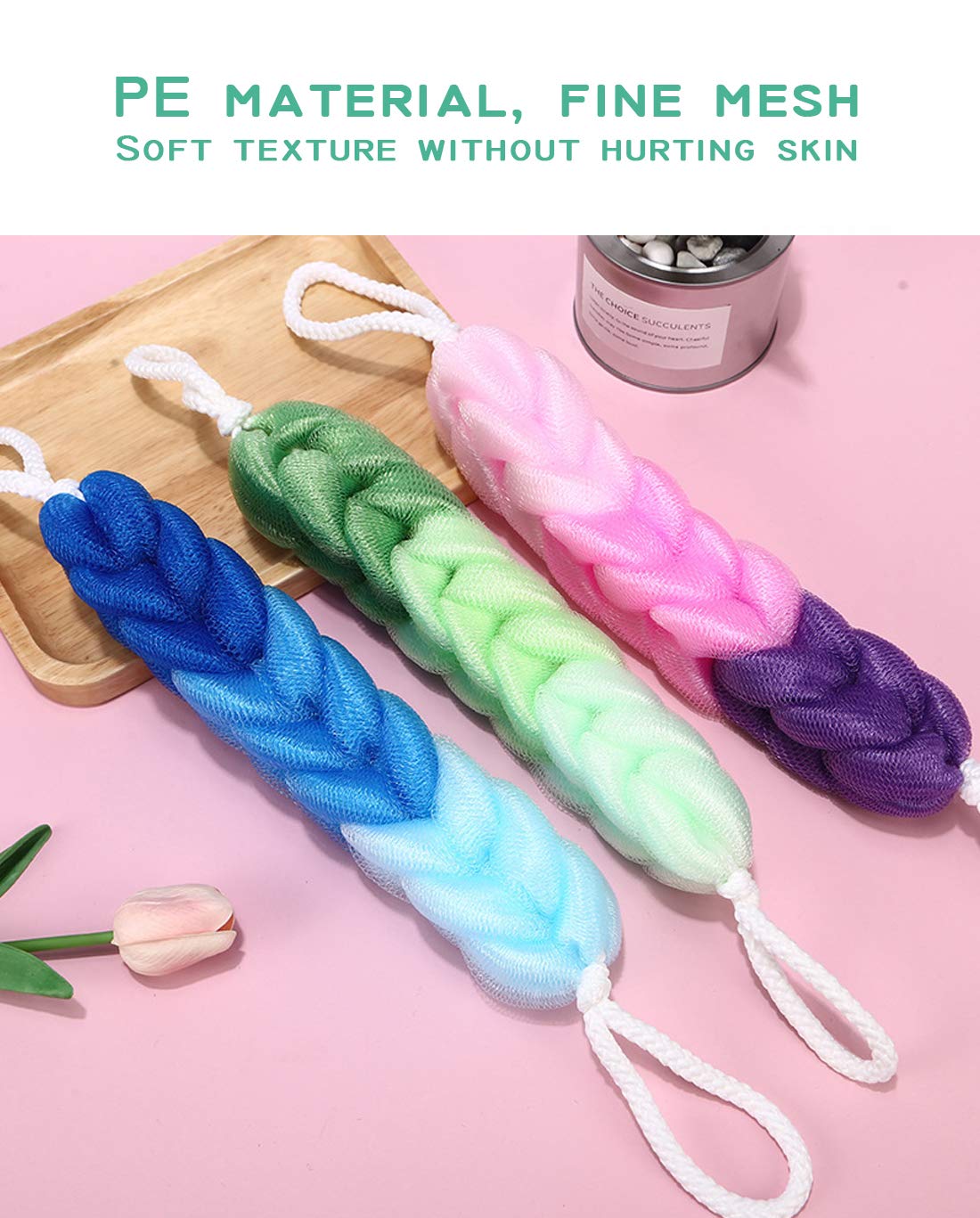 AARainbow 4 Packs Long Stretch Back Sponge with Rope Handles Back Scrubber Body Sponges for Bathing, Bath Shower Mesh Sponge Body Deep Cleaning Beauty & Personal Care AARAINBOW