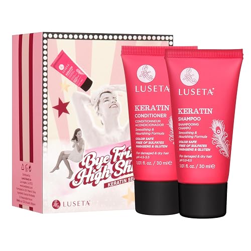 Luseta Keratin Travel Shampoo and Conditioner Set For Dry, Damaged, or Color Treated Hair Smoothing & Hydrating Mini Kit Carry On Friendly Sulfate Beauty & Personal Care L LUSETA