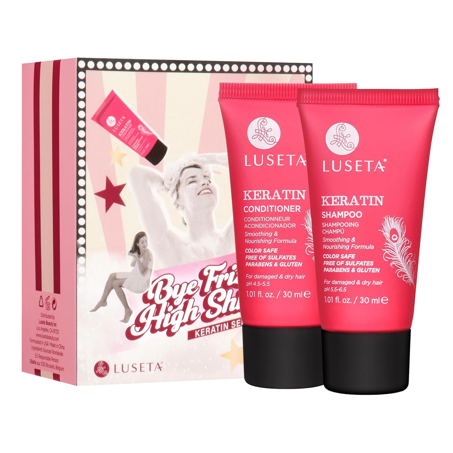Luseta Keratin Travel Shampoo and Conditioner Set For Dry, Damaged, or Color Treated Hair Smoothing & Hydrating Mini Kit Carry On Friendly Sulfate Beauty & Personal Care L LUSETA