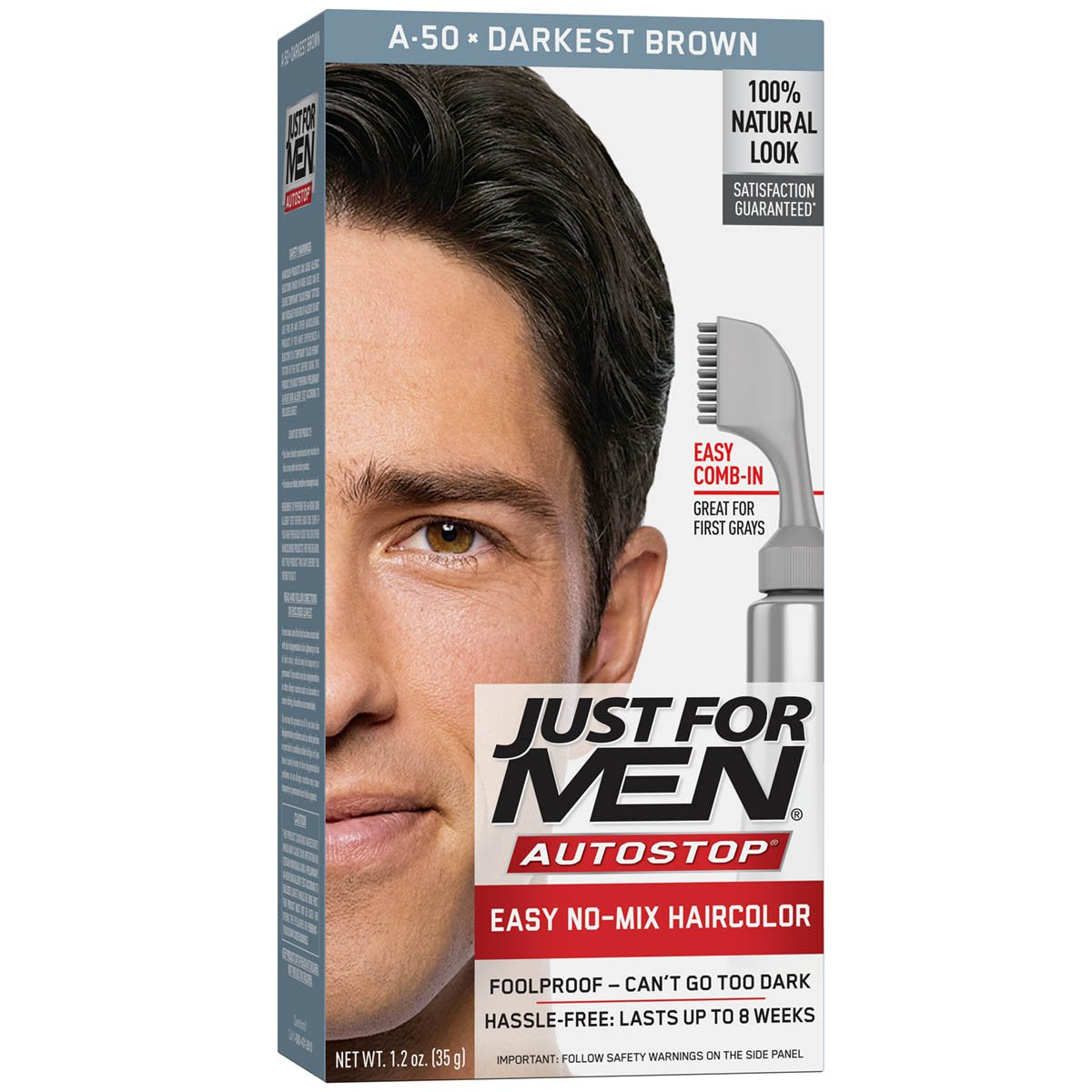 Just For Men Easy Comb-In Color Mens Hair Dye, Easy No Mix Application with Comb Applicator - Darkest Brown, A-50, Pack of 1 Beauty & Personal Care Just for Men