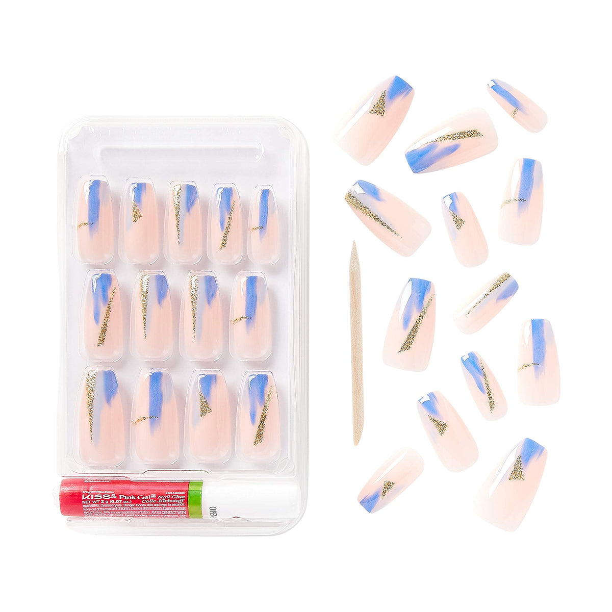 Gold Finger Gel Glam Design Nail Press On Nails, Gel Nail Kit, Polish Free Manicure Long Length (GD15) Beauty & Personal Care Goldfinger