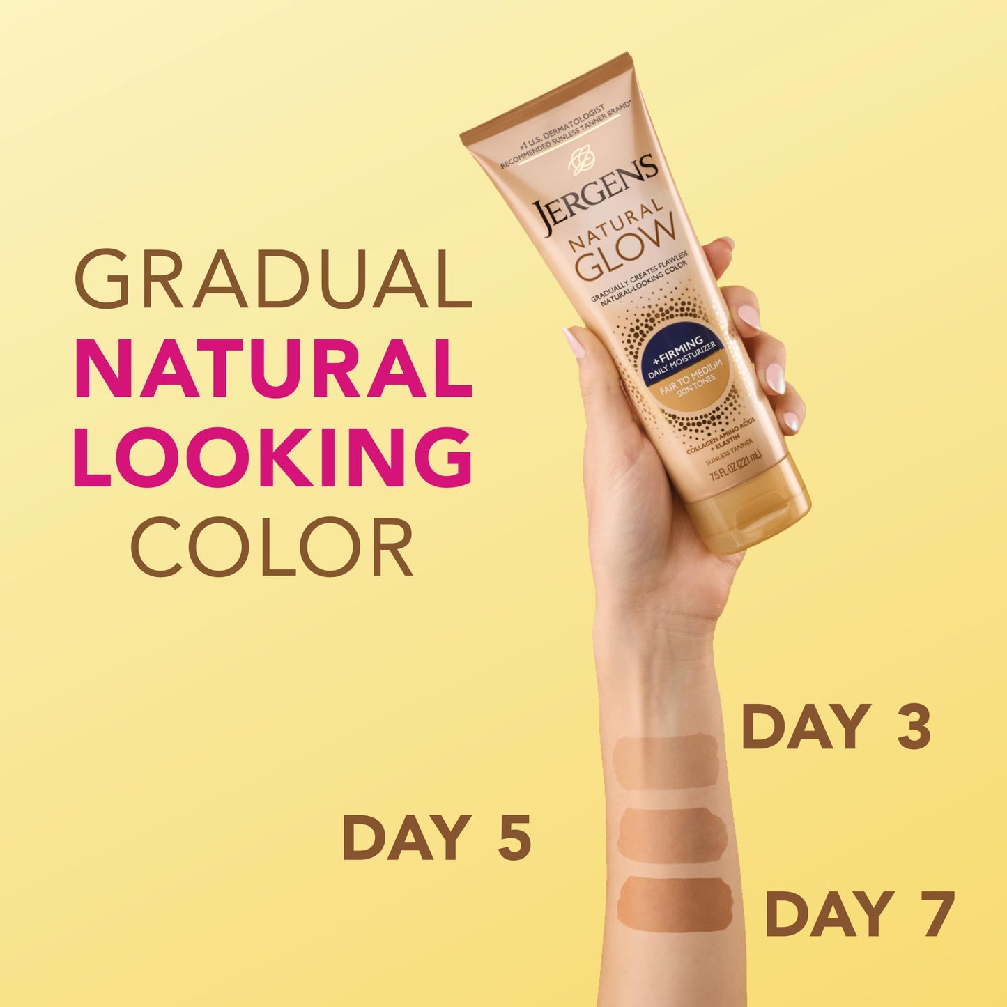 Jergens Natural Glow +Firming Self Tanner Body Lotion, Fair to Medium Skin Tone, Sunless Tanning Moisturizer with Collagen and Elastin. Helps Beauty & Personal Care Jergens