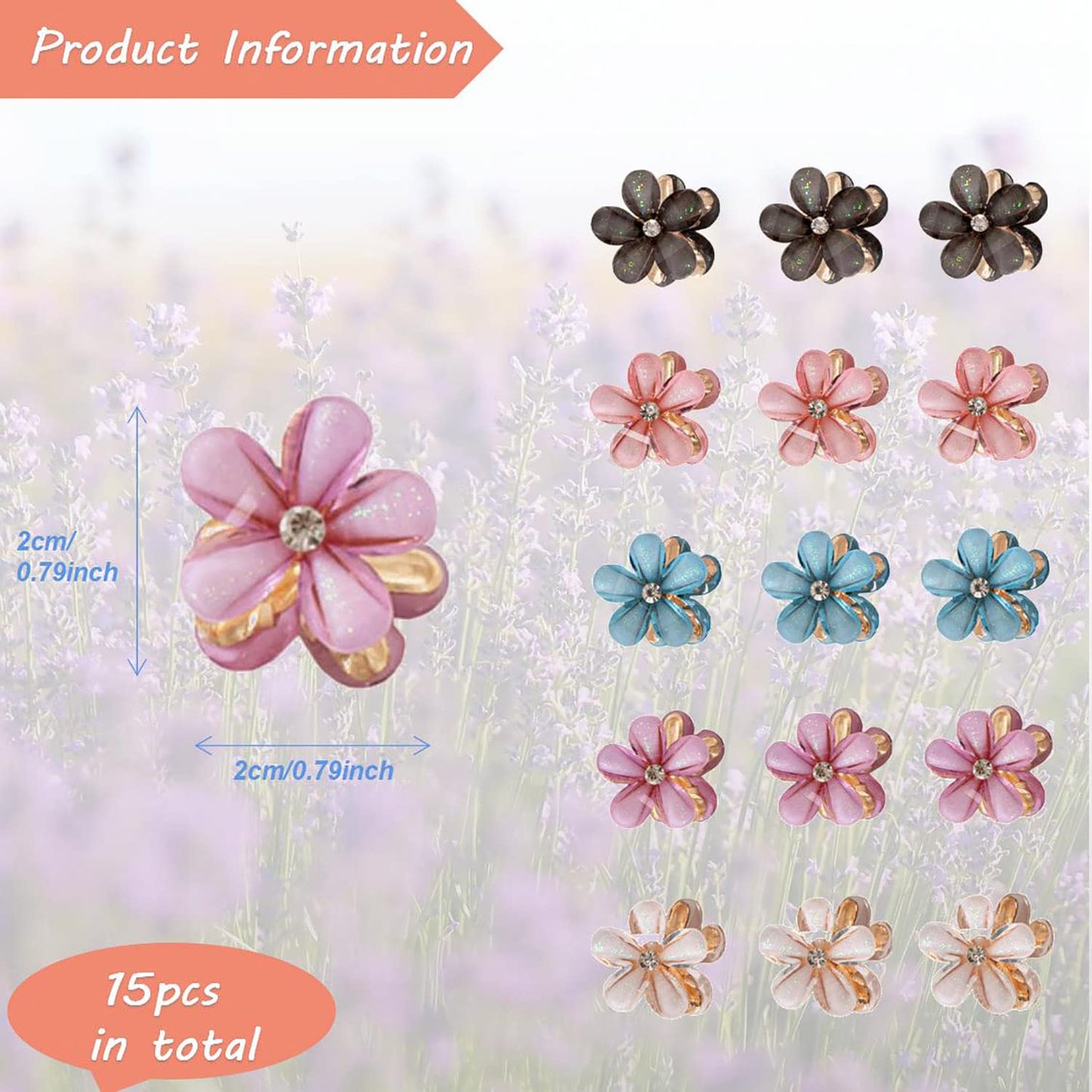 Doromy Floral Pearl Barrette 15 Packs Crystal Hair Clips, Mini Flower Crystal Claw Clip Small Barrettes for Women's and Girls Hair Accessories Beauty & Personal Care Doromy