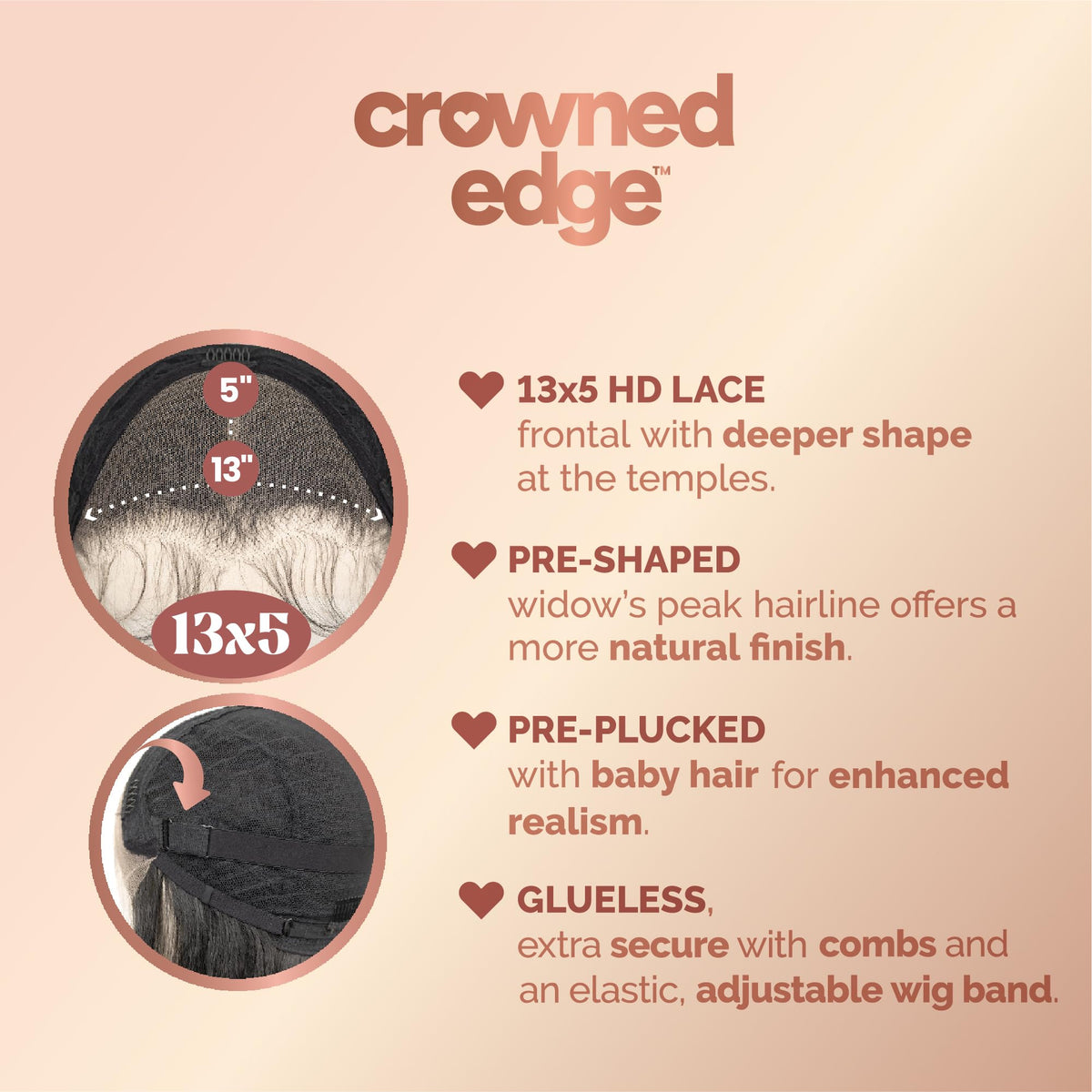 Sensationnel Crowned Edge Widow's Peak Wig -Water Deep 16, CHOCOLATECOPPER