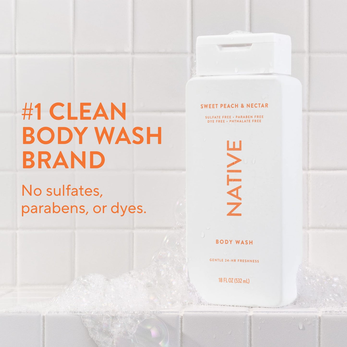 Native Sweet Peach & Nectar Scent 24-Hr Refreshing Clean Body Wash for Women & Men, for All Skin Types Incl. Sensitive, Leaves Skin Feeling Clean Beauty & Personal Care Native
