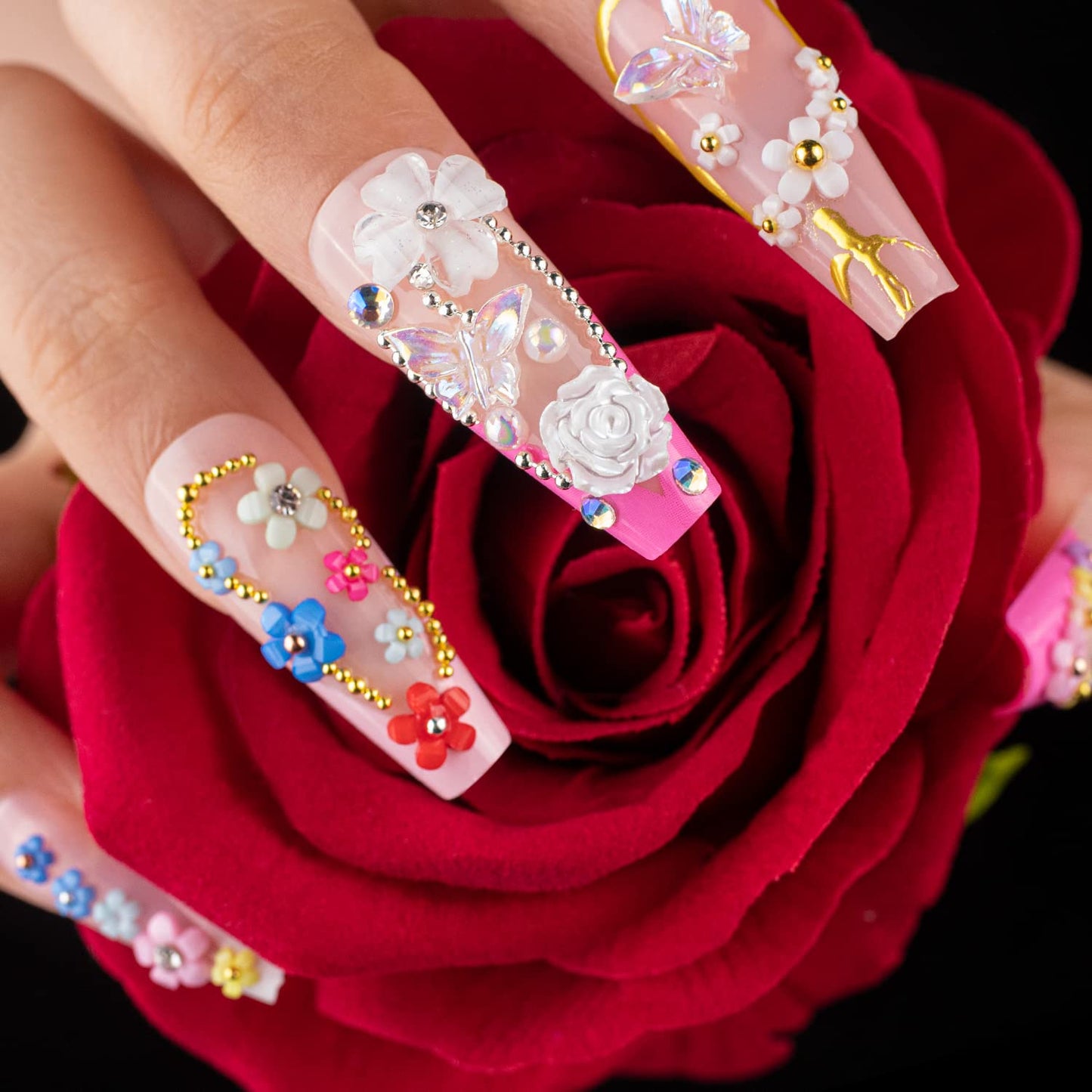 Mixed 3D Nail Art Gem Decoration Accessories Kit #1, Aurora Bear Bow Butterfly Starry AB Rhinestone Charm Jewelry for Deco, Pearl Flower Caviar Bead Beauty & Personal Care BELLEBOOST