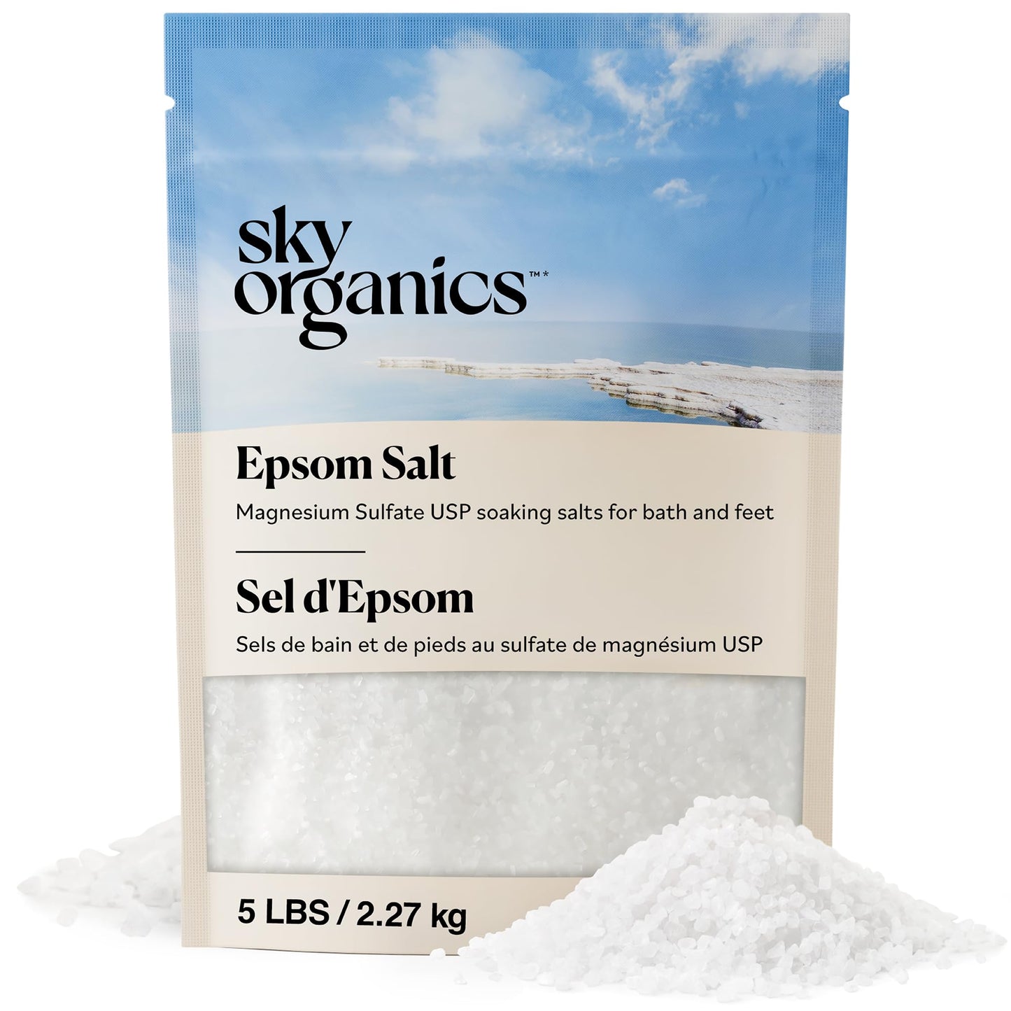 Sky Organics - Epsom Salt Bath Soak, 5 lbs - Magnesium Sulfate USP - 100% Pure, Medium Grain - Unscented - Soaking Bath Salts - Resealable Bag Beauty and Personal Care Sky Organics