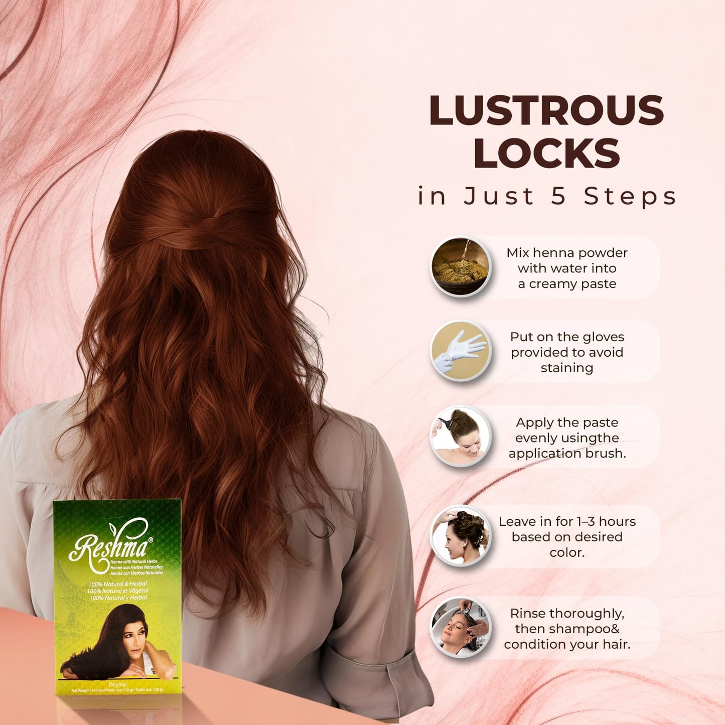 Reshma Beauty 100% Pure Henna Powder (Lawsonia Inermis) - Single-Ingredient Natural Hair Color for Gray Blending, Shine & Strength - Ayurvedic Henna Beauty & Personal Care Reshma Beauty
