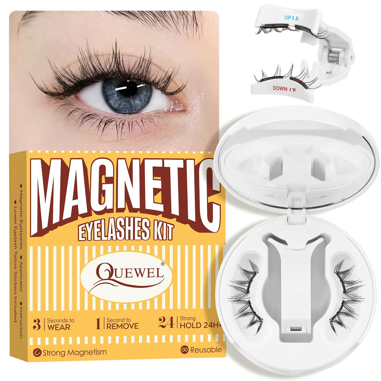 QUEWEL Magnetic-Eyelashes with Applicator, Upgrade 1 Pair Soft Magnetic Lashes, No Glue Needed Reusable Magnetic Eyelashes So Soft and Suitable Beauty and Personal Care QUEWEL Default Title