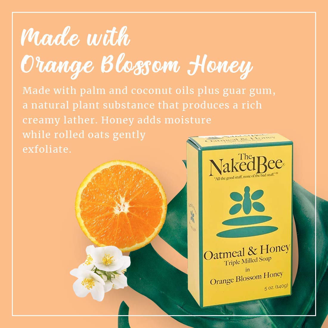 The Naked Bee Oatmeal & Honey Triple Milled Soap, 5 Ounce, 6 Pack, Orange Blossom Honey Beauty & Personal Care The Naked Bee