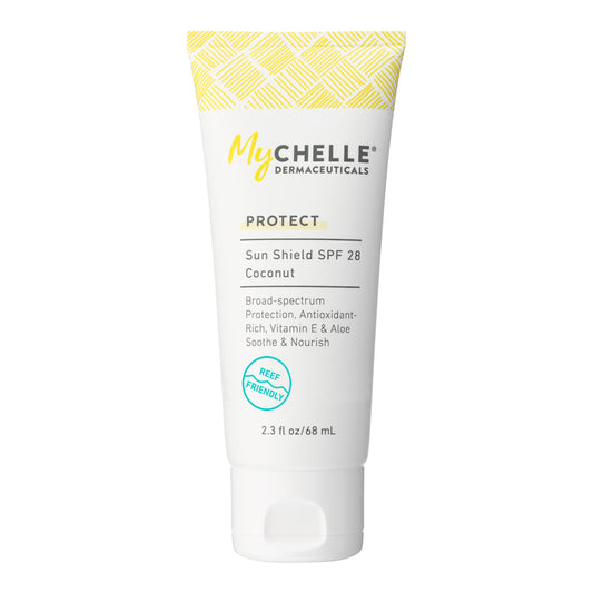 MyCHELLE Dermaceuticals Sun Shield SPF 28 Coconut (2.3 Fl Oz) - Soothing Reef Safe Sunscreen with Vitamin E and Aloe - Travel Size Zinc Sunscreen Beauty & Personal Care MyChelle Dermaceuticals