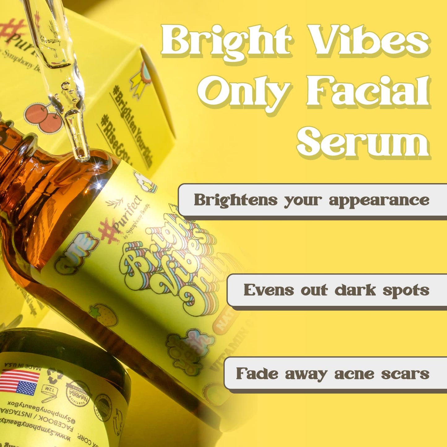 Purifect Bright Vibes Only Vitamin C Facial Serum with Vitamin E - Brightening Serum for Face, Supports Even Skin Tone, Lightweight Daily Skincare Beauty & Personal Care Purifect by Symphony Beauty
