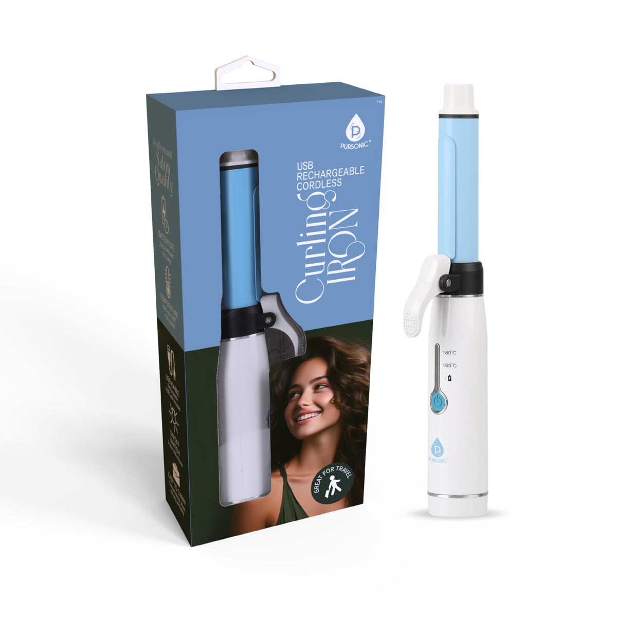Pursonic Portable Cordless Professional Salon Quality Rechargeable USB Curling Iron, Easy to Carry, Charge Up to 40 Minutes of Use