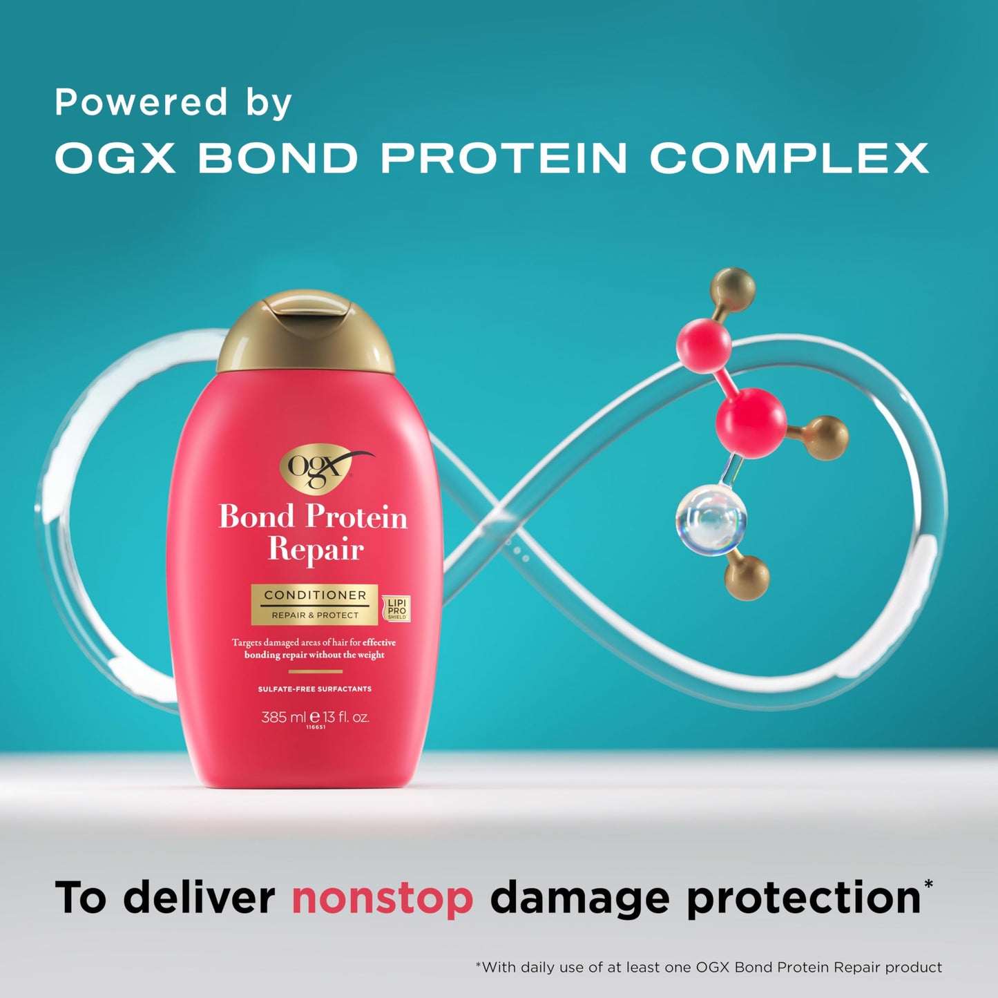 OGX Repair & Protect Bond Protein Repair Haircare Set, Lightweight Shampoo & Conditioner for Damaged Hair, 450°F Heat Protect Spray for weightless Beauty & Personal Care OGX