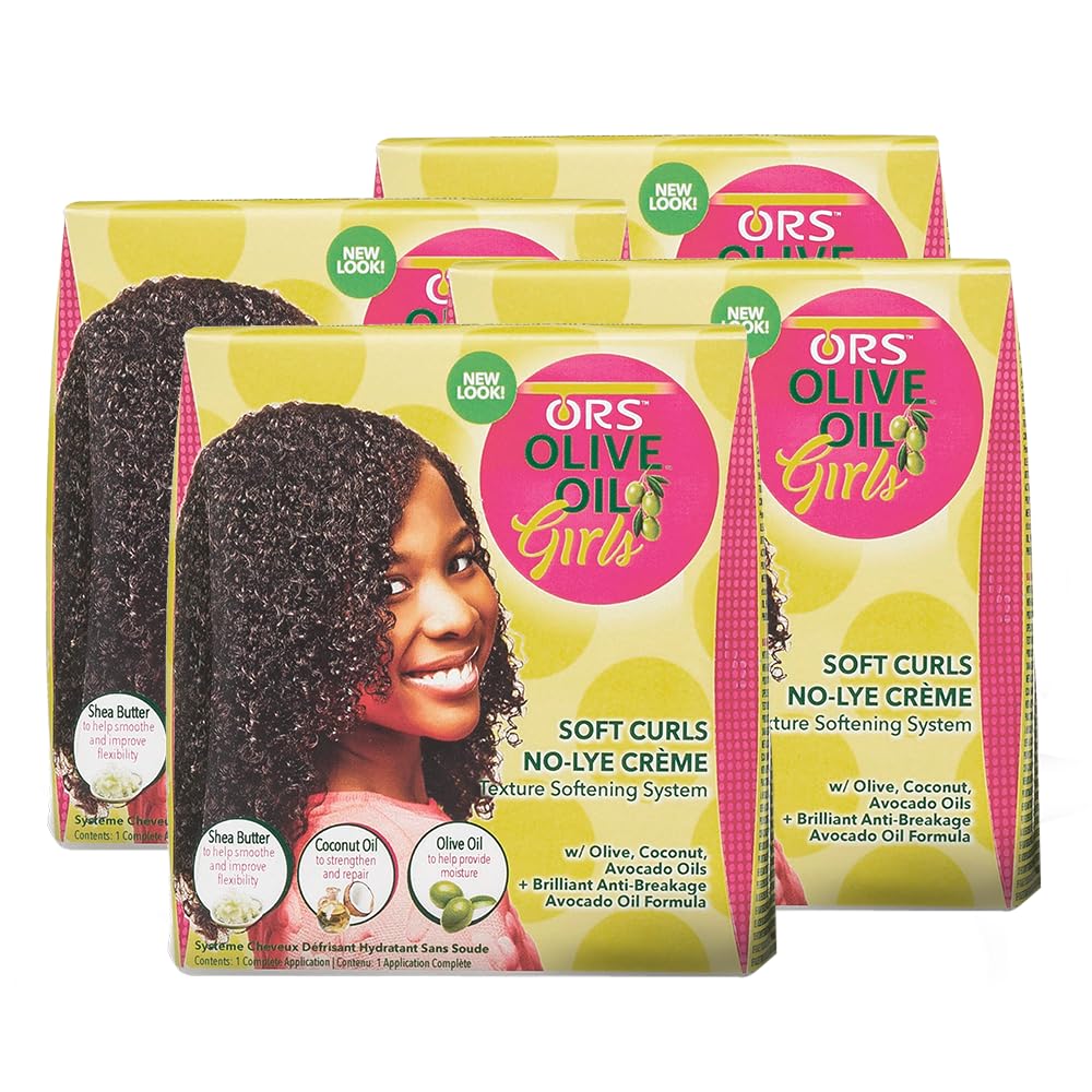 ORS Olive Oil Girls Soft Curls No-Lye Creme Texture Softening System Kit with Olive, Coconut & Avocado Oils (Pack of 4) Beauty & Personal Care ORS