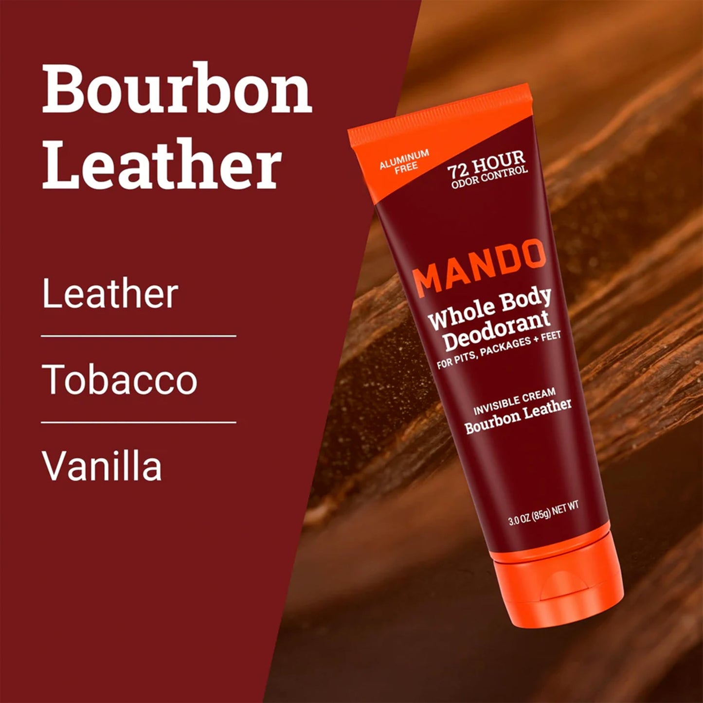 Mando Whole Body Deodorant - Men's Aluminum-Free Invisible Cream Deodorant - Bourbon Leather - 2.2oz - Pack Of 01 Beauty and Personal Care Mando