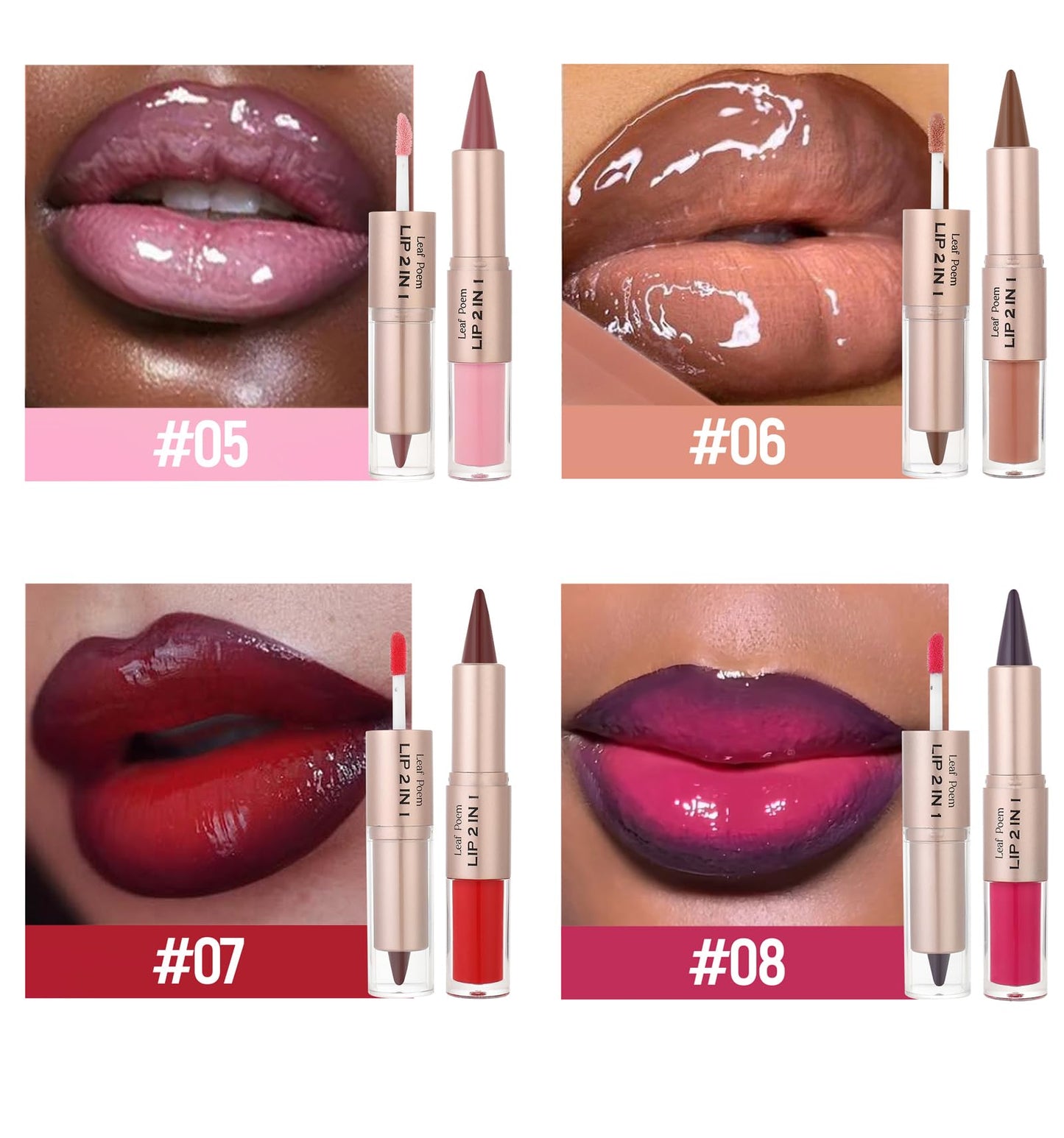 BAISEN DIARY 2-in-1 Double-Ended Matte Lip Liner & Lip Gloss Duo, Caramel Brown Nude Ombre Lip Combo Pencil, Lip Liner and Lipstick Gloss Set Beauty and Personal Care BAISEN DIARY