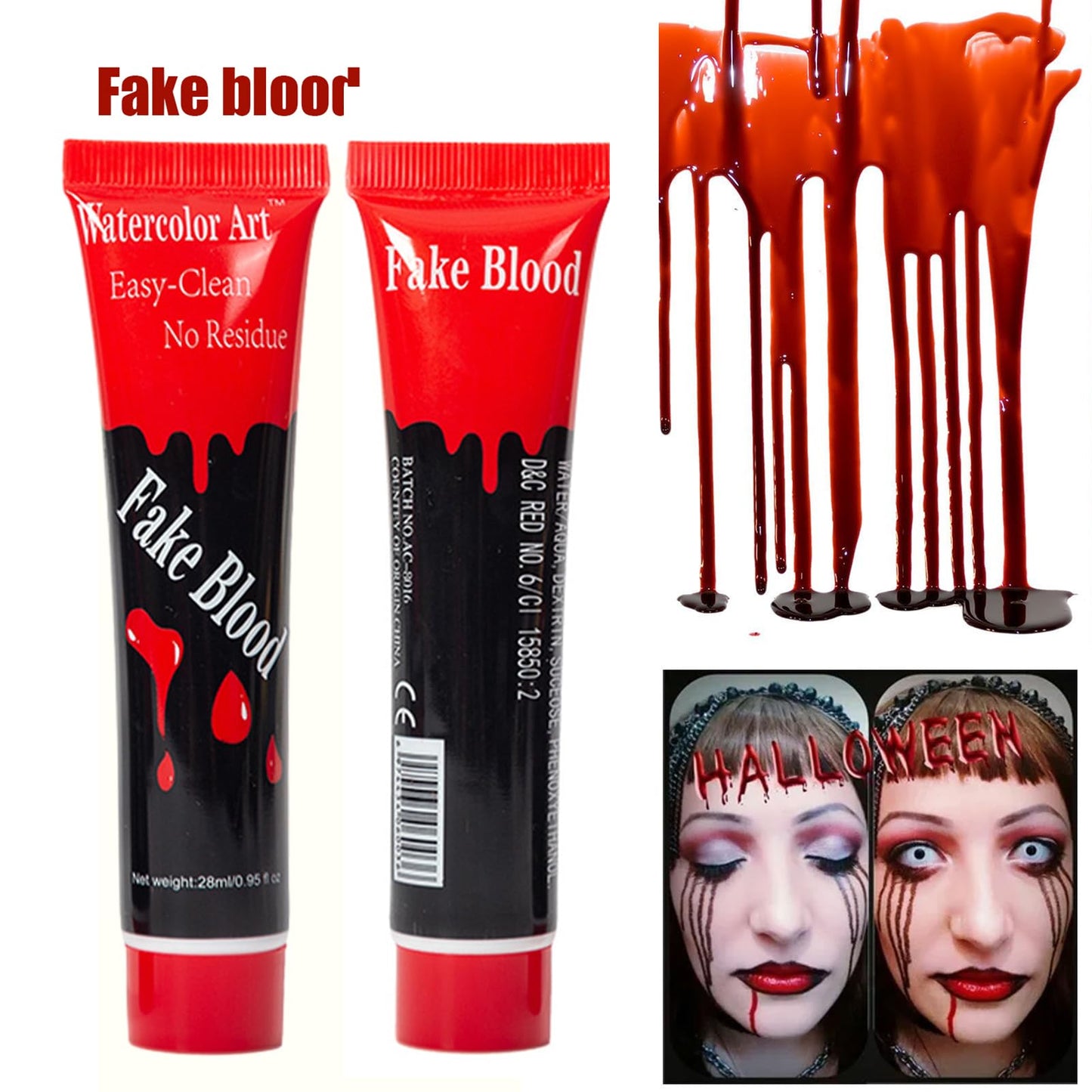 Halloween Fake Blood Washable, Halloween Blood Splatter Realistic Effect Sticky Blood for Clothes, Zombie Bride, Clown, Vampire and Monster, Halloween Beauty & Personal Care KSIEE