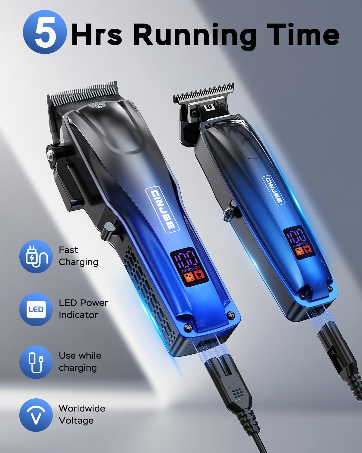 GinJee Professional Hair Clippers for Men Cordless & Corded - Rechargeable Barber Clipper & Trimmer Set with Fade Lever for Home Haircuts, Grooming Beauty and Personal Care GinJee
