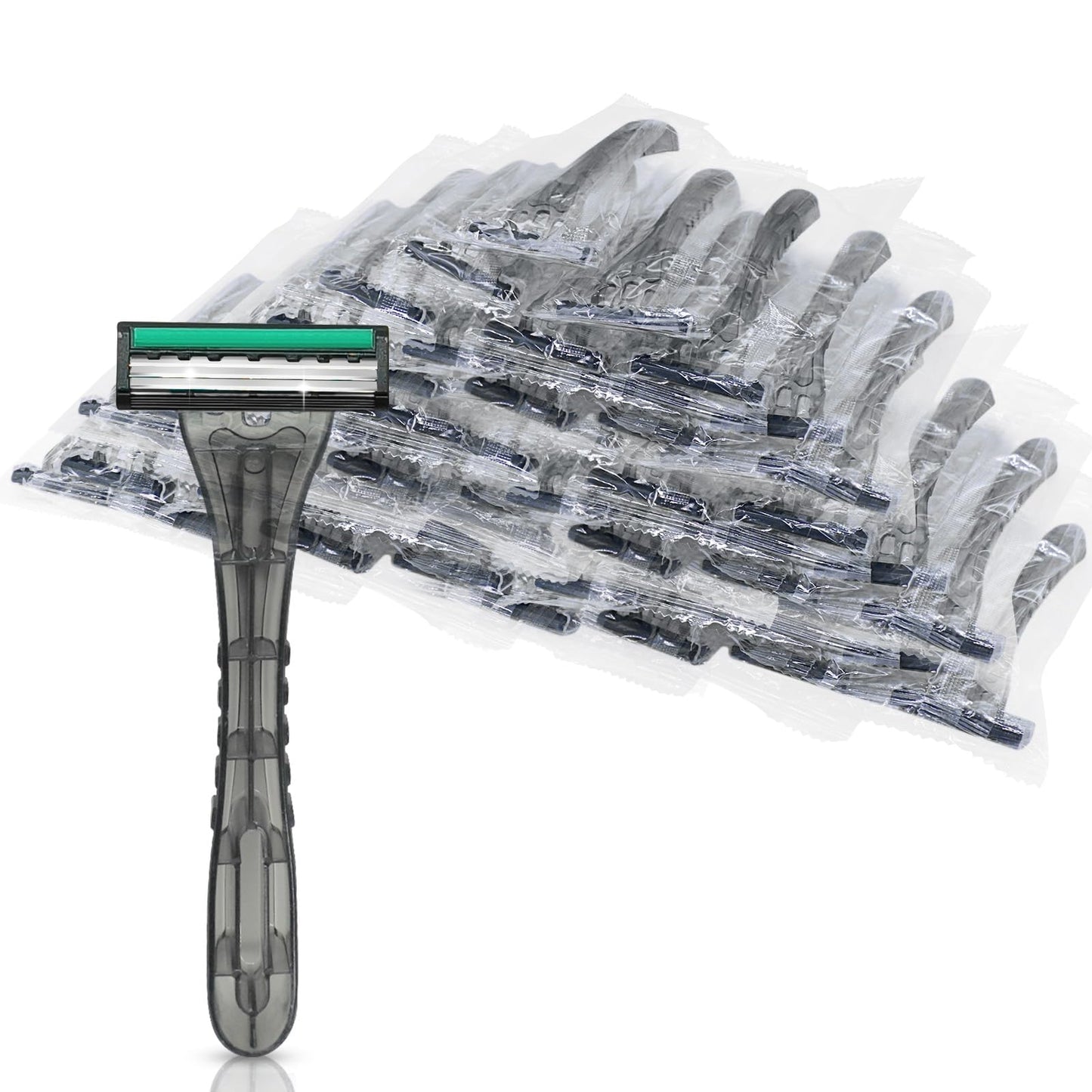 3 Blade Disposable Razors,Three Triple Stainless Steel Blade Individually Wrapped Grey Disposable Razors Bulk for Hotel,Airbnb,Bnb,Travel,Homeless Beauty and Personal Care Kheoxusa