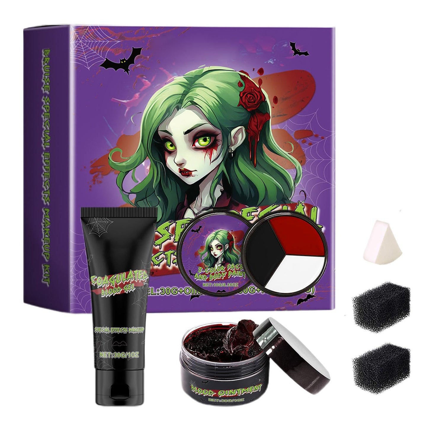 Halloween Makeup, Bloody Wound Festive Horror Halloween Makeup Kit, Washable Fake Blood Zombie Zombie Role-Playing, for Facial And Body Painting Beauty & Personal Care FINLALO