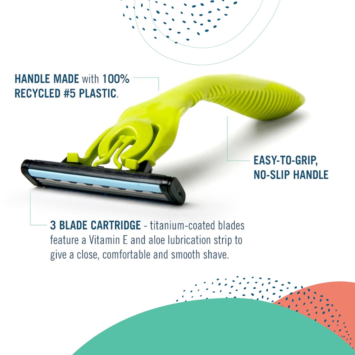 Preserve Shave 3 Razor Blade Refills, Titanium-Coated 3 Blade Cartridges with Vitamin E & Aloe - Eco Friendly, Cruelty Free, Unisex Shaving for Face Beauty and Personal Care Preserve