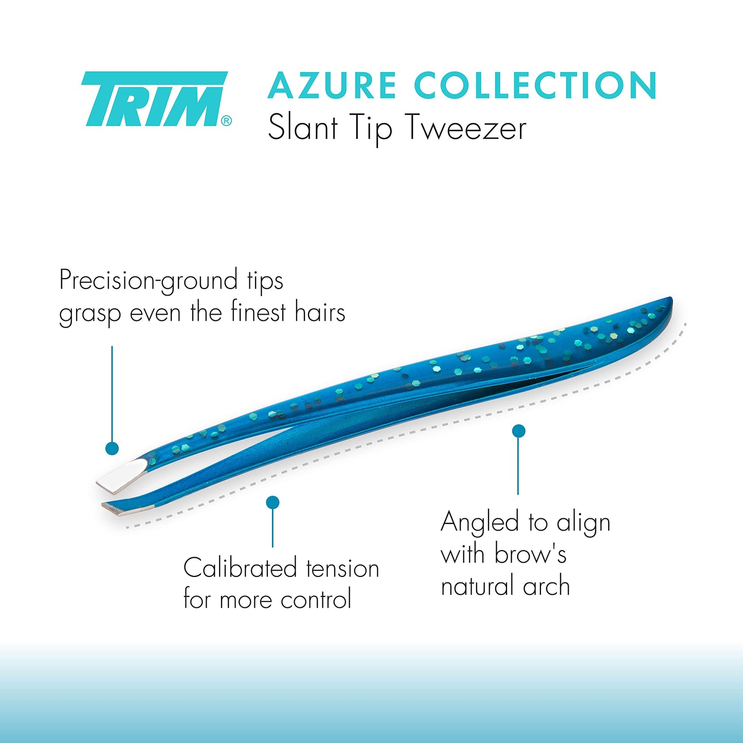 TRIM Azure Collection Slant Tip Tweezer - Precision-Ground Tips Grasp Even The Finest Hairs - Angled to Align with The Brow's Natural Arch Beauty & Personal Care Trim