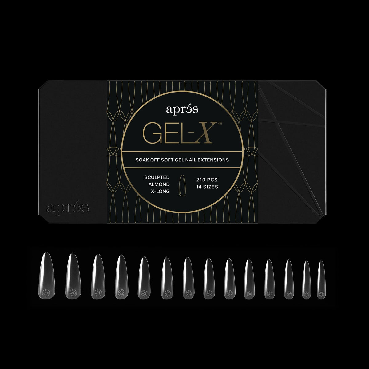Aprés Gel-X® Almond Box of Nail Tips | 280 Gel-X Tips, Soft Tips, 14 Sizes 00-9 | Half-sizes Included (Sculpted Almond Extra Long, 280 Count)