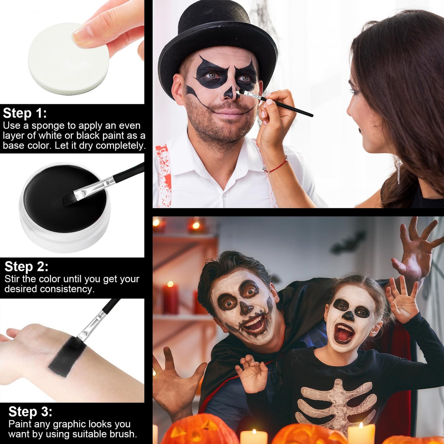 Black & White Face Paint Set (2.47 oz Each) - Professional High Pigment Oil-Based Makeup Kit for Halloween SFX, Clown, Joker, Skeleton Cosplay - Body Beauty & Personal Care GCCL