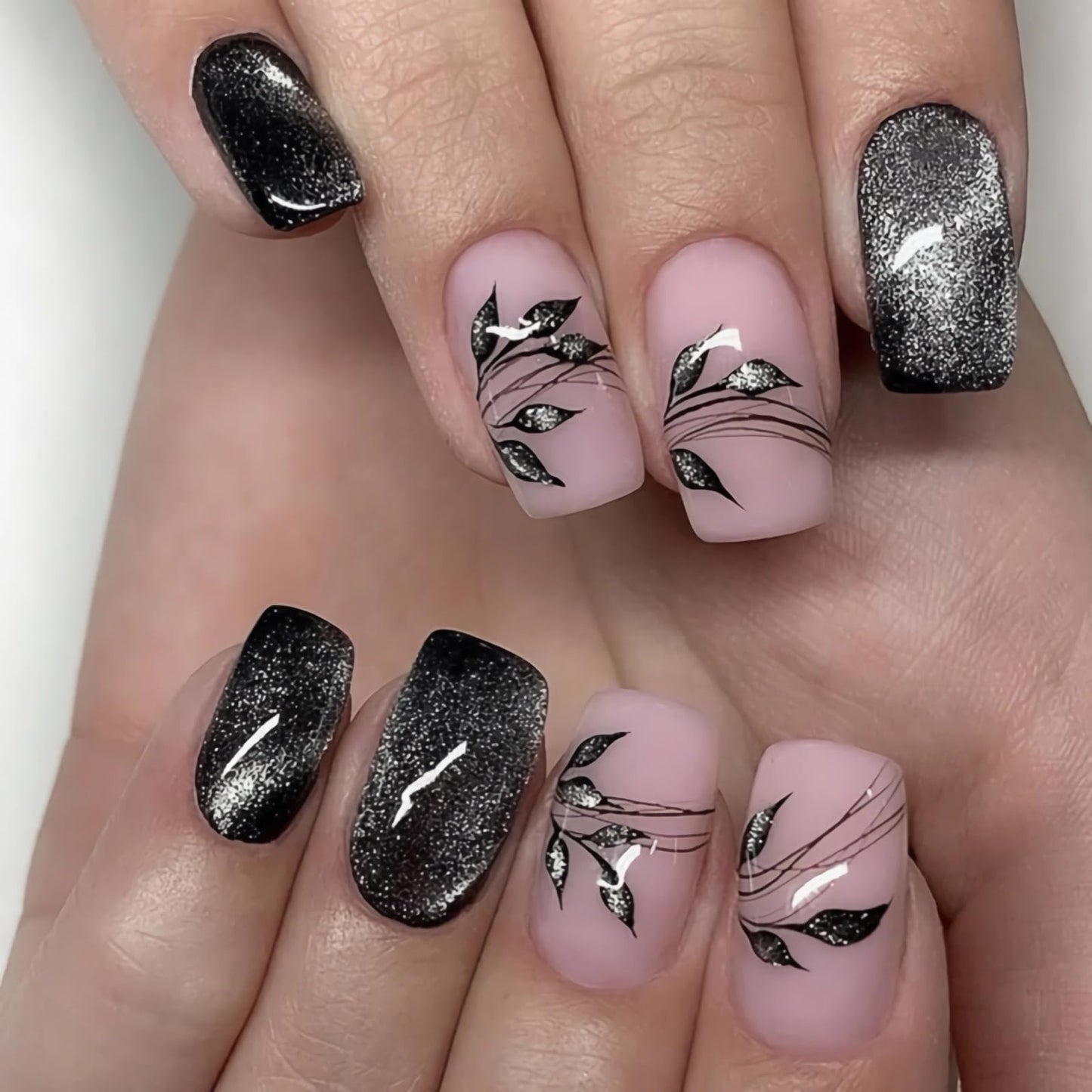BABALAL Coffin Press on Nails Long Fake Nails Glossy Black French Glue on Nails Goth Ballerina Acrylic Nails 3d Metallic Cross Charm Designs 24pcs Beauty & Personal Care BABALAL