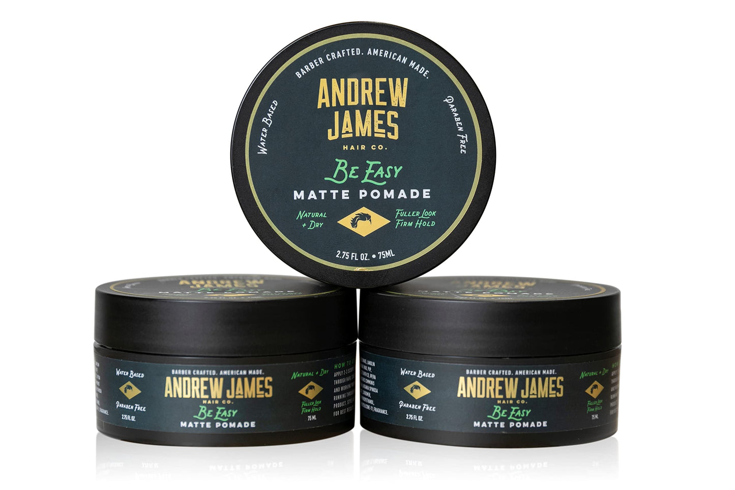 ANDREW JAMES Matte Pomade 3-Pack | Be Easy | 2.75 Ounce Each| Strong Hold | Matte Finish | Natural Look | Provides A Fuller Look | Easy To Wash Out | Beauty & Personal Care ANDREW JAMES
