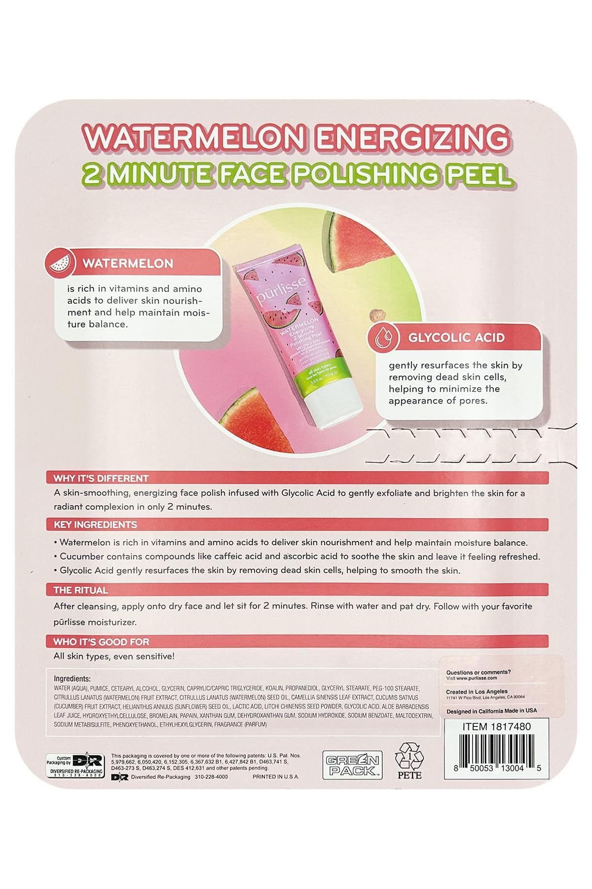 Purlisse Watermelon Energizing 2 Minute Polishing Peel, Cruelty-free, Paraben & Sulfate-free, Brightening & Smoothing, 2 Pack Beauty & Personal Care p?rlisse