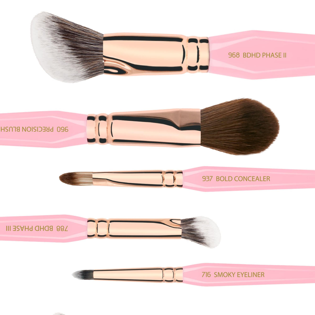 Bdellium Tools Pink Golden Triangle Face & Eyes Makeup Brush Set - Well-balanced Brush Set with Soft Synthetic Bristles and Rose Gold Brass Ferrule