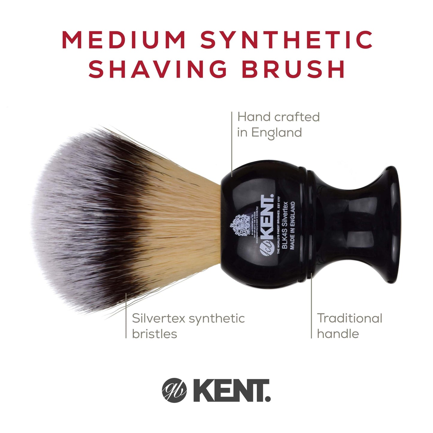 Kent BLK4S Shaving Brush with Ultra-Soft Silvertext Synthetic Bristles and Black Resin Handle to use with Shave Cream or Soap for a Perfect Lather. Beauty and Personal Care KENT