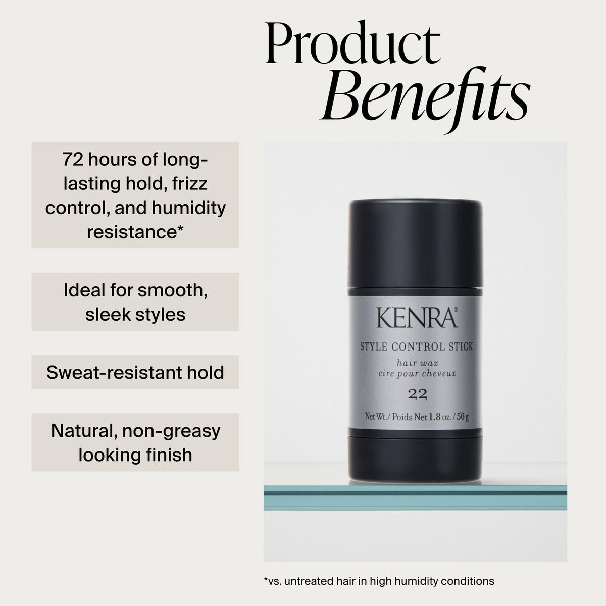 Kenra Professional Style Control Stick 22 |Hair Wax |Smooth, Sleek Styles |Long-Lasting Hold, Frizz Control, & Humidity Resistance |Sweat-Resistant