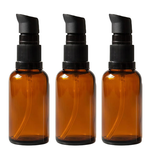 ericotry 3PCS 100ml / 3.34oz Empty Refillable Amber Glass Cosmetic Pump Press Lotion Bottles Makeup Sample Packing Cream Lotion Bath Shower Beauty & Personal Care ericotry