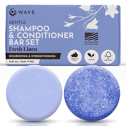 Wave Fresh Linen Shampoo & Conditioner Bar Set - Natural & Organic Moisturizing Vegan Shampoo and Conditioner Bars for Women & Men - Long-Lasting Beauty & Personal Care Clever Yoga