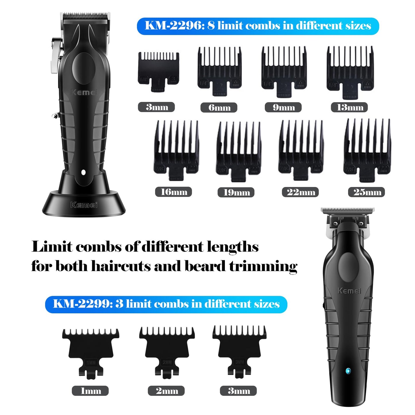 KEMEI Professional Hair Clipper, Hair Trimmer, Beard Shaver Set for Men, Electric Cordless Barber Clipper Beard Trimmer, Rechargeable Fade Clipper Beauty and Personal Care KEMEI