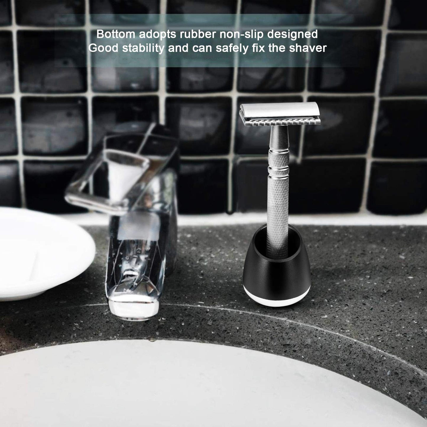 equlup Shaver Stand, 39x40mm/1.5x1.6in Aluminum Safety Razor Holder with Drain Holes Anti Slip Base Men Manual Shaver Storage for Bathroom Countertop Beauty and Personal Care equlup
