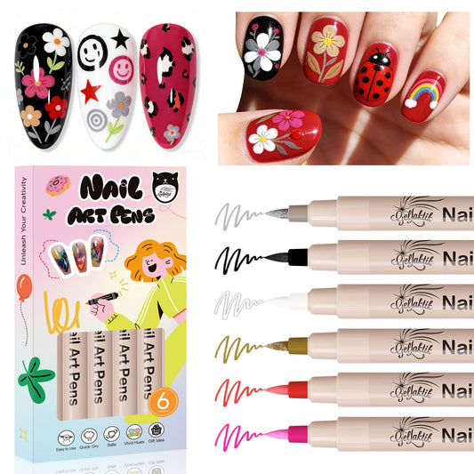 6 Color 3D Nail Art Pens Set, 0.7MM Nail Polish Pens Quick-Drying Acrylic Paint Markers, DIY Nail Design for Dotting Drawing Painting Liner, Home Beauty and Personal Care GELLAKTIK Default Title