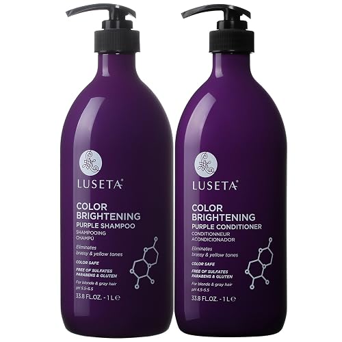 L LUSETA Color Brightening Purple Shampoo and Conditioner Set for Blonde and Gray Hair, Infused with Cocos Nucifera Oil to Help Nourish, Moisturize Beauty & Personal Care L LUSETA